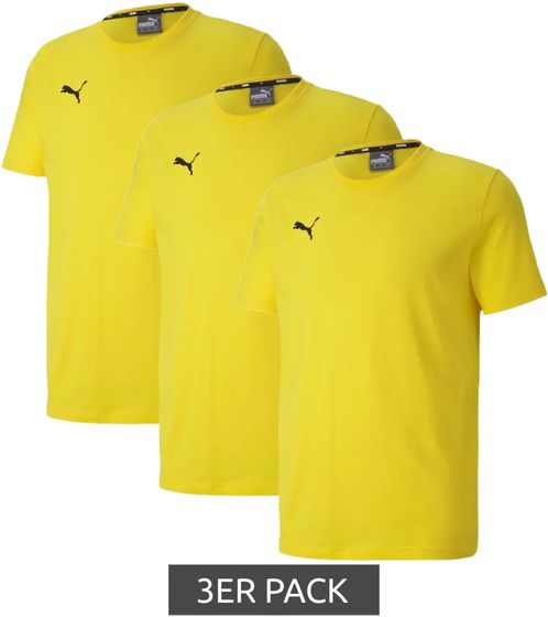 3er Pack PUMA TeamGoal 23 Casual Kinder Sport-Shirt für Jungen & Mädchen Baumwoll T-Shirt mit Logo-Stickerei 656709 07 Gelb