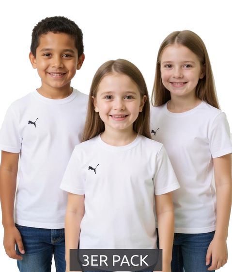 Confezione da 3 t-shirt sportive casual PUMA TeamGoal 23 per bambini e bambine, in cotone con logo ricamato, 656709 04, bianco
