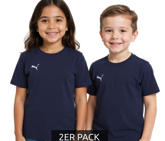 Confezione Risparmio da 2: T-shirt sportiva in cotone PUMA TeamGoal 23 da bambino e bambina con toppa con logo, 656709 06 Blu Scuro