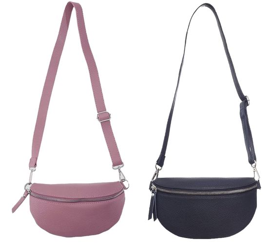 ZWILLINGSHERZ Damen Echtleder Umhängetasche Cross Body Bag mit abnehmbaren Schultergurt Bauchtasche modische Ausgeh-Tasche 1416C Navy oder Altrosa