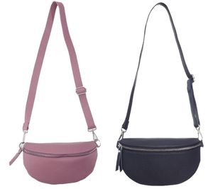 ZWILLINGSHERZ Women's Genuine Leather Shoulder Bag, Cross Body Bag with Removable Shoulder Strap, Fashionable Evening Bag, 1416C Navy or Antique Pink