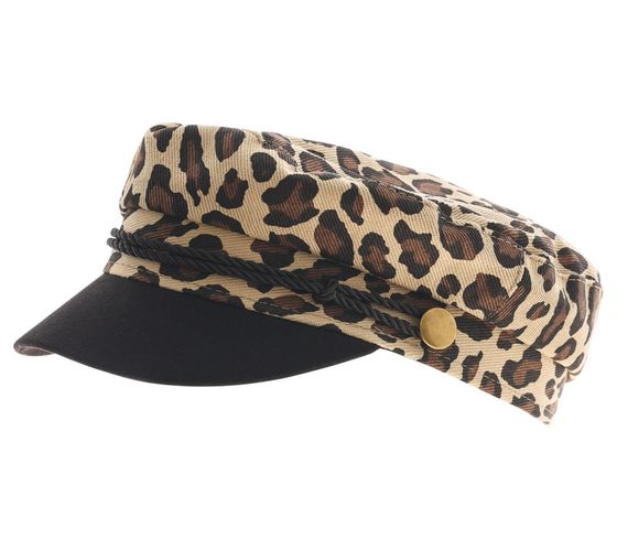 Baker-Boy-Mütze mit Leopardenprint Ballon-Mütze mit dekorativem Kordelband Kopfbedeckung Sommer-Cap Schirm-Mütze 4606M K248213 Beige
