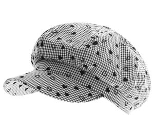 Gorra Baker Boy con estampado de cuadros, gorra de repartidor de periódicos con corazones, accesorio para la cabeza, gorra de verano, gorra con visera 4606M K248138 Blanco/Negro