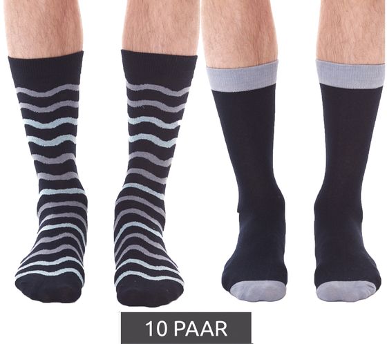 10 Paar HEALTHY SEAS Baumwoll-Strümpfe nachhaltige lange Socken aus rezyklierten Fischernetzen und Bio Baumwolle Uni und mit Muster Dunkelblau