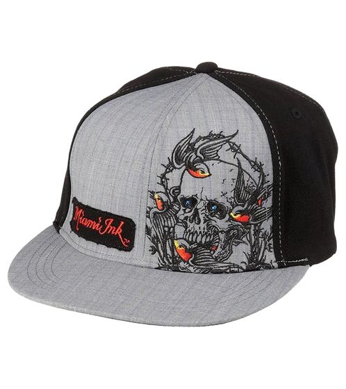 Miami Ink Base-Cap Wide Bill-Cap mit Totenkopf Stickerei Fan-Mütze Baumwoll-Cap FC106583MIK2 Grau/Schwarz
