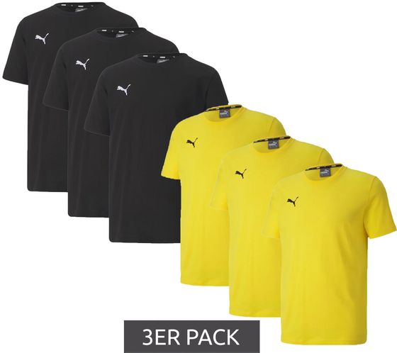 3er Pack PUMA TeamGoal 23 Casual Kinder Sport-Shirt für Jungen & Mädchen Baumwoll T-Shirt mit Logo-Stickerei 656709 Schwarz oder Gelb