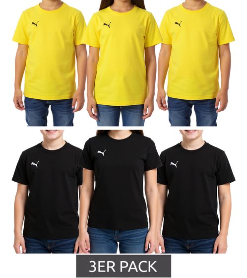 Confezione da 3 maglie sportive casual PUMA TeamGoal 23 per bambini e bambine, in cotone con logo ricamato, 656709, nero o giallo