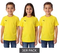 3er Pack PUMA TeamGoal 23 Casual Kinder Sport-Shirt für Jungen & Mädchen Baumwoll T-Shirt mit Logo-Stickerei 656709 Schwarz oder Gelb