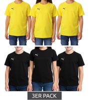 3er Pack PUMA TeamGoal 23 Casual Kinder Sport-Shirt für Jungen & Mädchen Baumwoll T-Shirt mit Logo-Stickerei 656709 Schwarz oder Gelb