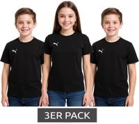 3er Pack PUMA TeamGoal 23 Casual Kinder Sport-Shirt für Jungen & Mädchen Baumwoll T-Shirt mit Logo-Stickerei 656709 Schwarz oder Gelb