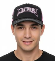 Metallica Metal Band Baseball Cap Cotton Cap with "Metallica" Embroidery Trucker Cap Fan Hat 2528MET Black/Pink/White
