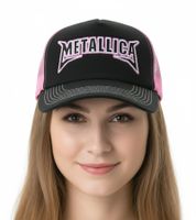 Metallica Metal Band Baseball Cap Cotton Cap with "Metallica" Embroidery Trucker Cap Fan Hat 2528MET Black/Pink/White