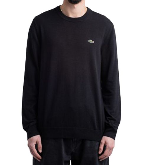 Lacoste Men's Knit Sweater, Cotton Sweater with Logo Embroidery, Long-Sleeved Shirt, AH0128 00 031 Black