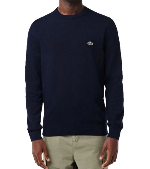 Lacoste Men's Knit Sweater, Cotton Sweater with Logo Embroidery, Long-Sleeved Shirt, AH0128 00 166, Dark Blue