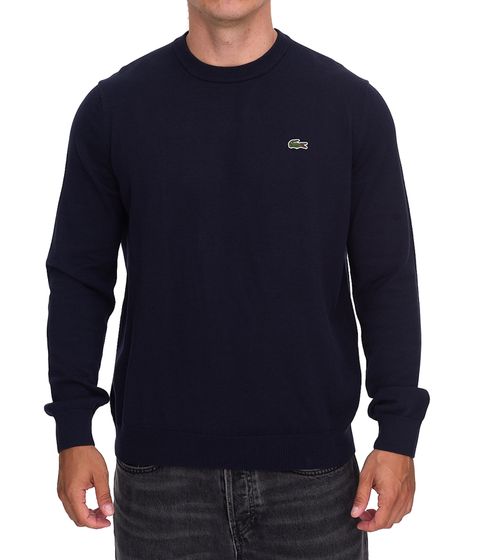 Lacoste Men's Knit Sweater, Cotton Sweater with Logo Embroidery, Long-Sleeved Shirt, AH0128 00 166, Dark Blue