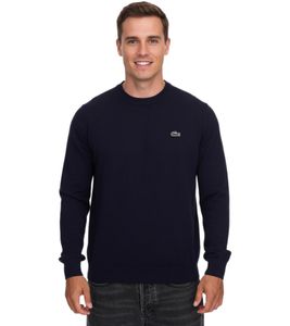 Lacoste Men's Knit Sweater, Cotton Sweater with Logo Embroidery, Long-Sleeved Shirt, AH0128 00 166, Dark Blue