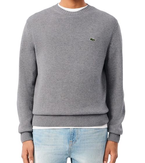 Lacoste Men's Knit Sweater, Cotton Sweater with Logo Embroidery, Long-Sleeved Shirt, AH0128 00 CCA Gray