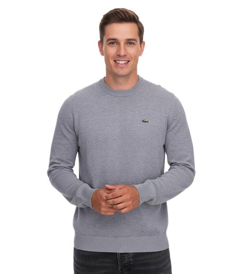 Suéter de punto Lacoste para hombre, suéter de algodón con logotipo bordado, camisa de manga larga, AH0128 00 CCA gris