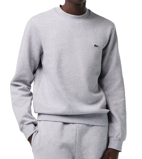 Lacoste Herren Sweatshirt mit Logo-Stickerei Basic-Pullover moderner Baumwoll-Sweater Langarm-Shirt SH9608 00 CCA Grau