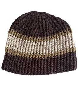 kuschelige Häkel-Mütze Winter-Mütze weiche Strick-Mütze mit Streifen Baumwoll-Mütze 7315GUY Braun/Weiß/Grün