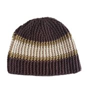 Gorro de invierno de crochet suave y acogedor, gorro de punto con rayas 7315GUY marrón/blanco/verde