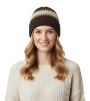 Gorro de invierno de crochet suave y acogedor, gorro de punto con rayas 7315GUY marrón/blanco/verde