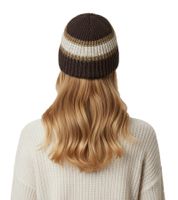 Gorro de invierno de crochet suave y acogedor, gorro de punto con rayas 7315GUY marrón/blanco/verde