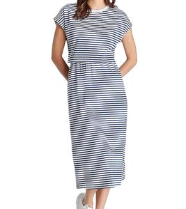 Laura Scott Women's Midi Dress with Nautical Stripes, Cotton Dress, Summer Dress 17231552 White/Blue