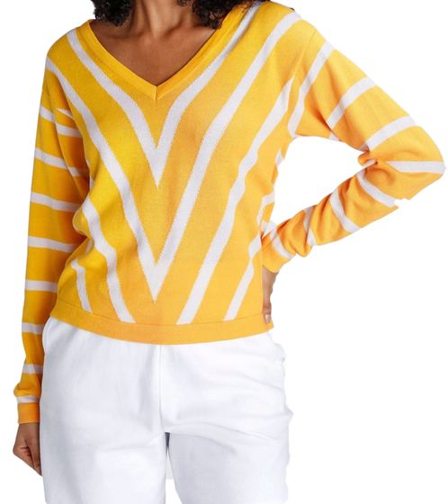 AjC Damen Feinstrick-Pullover V-Ausschnitt Shirt leichter Frühlings-Pulli 74268247 Gelb