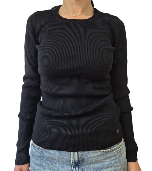 H.I.S Damen Longsleeve geripptes Langarm-Shirt Sommer-Oberteil 74376002 Schwarz