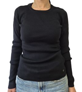 H.I.S Damen Longsleeve geripptes Langarm-Shirt Sommer-Oberteil 74376002 Schwarz