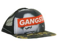 Baseball cap with "GANSTA" lettering. Camouflage trucker cap with mesh insert. Green/Khaki/Red/Gray/White.