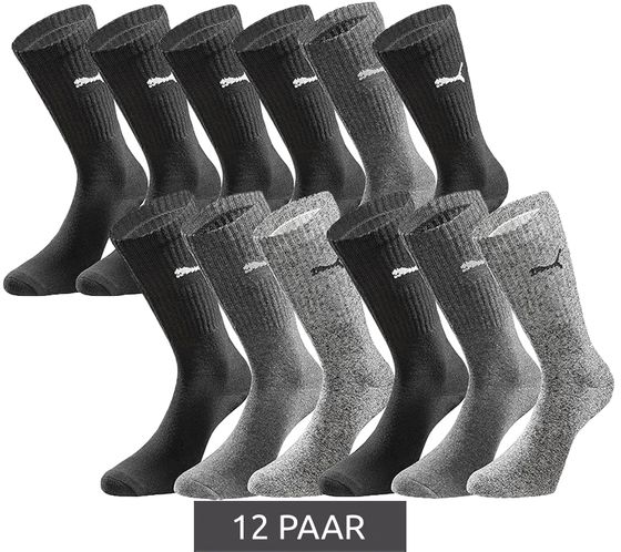 12 pairs of PUMA sports socks with padded foot area, tennis socks, breathable socks, extra soft cuff 701224759 Black/Anthracite/Gray