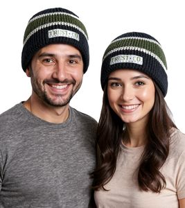 Bonnet d'hiver unisexe Trust Co en crochet, bonnet doux à rayures, bonnet en coton 1551TRT bleu marine/blanc/vert Bonnet d'hiver unisexe Trust Co en crochet, bonnet doux à rayures, bonnet en coton 1551TRT bleu marine/blanc/vert