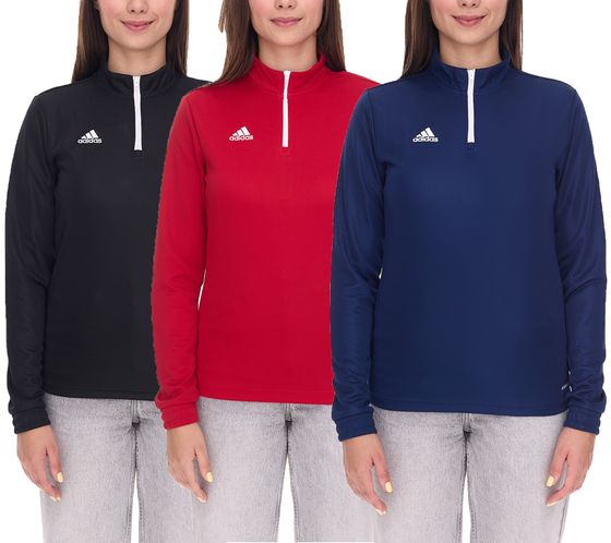 adidas Entrada 22 Women's Sustainable Sports Pullover Training Shirt with AEROREADY Technology, Long-Sleeved Sweater, Red, Black, or Dark Blue