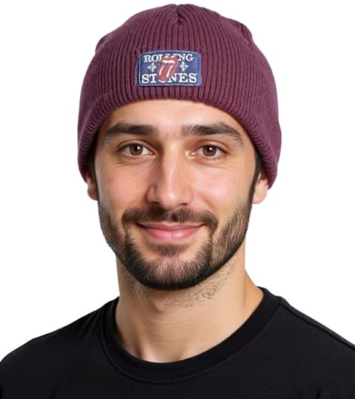 Rolling Stones Beanie kuschelige Frühlings-Mütze gemütlicher Strick-Beanie Fan-Artikel KC100589RST Weinrot/Blau