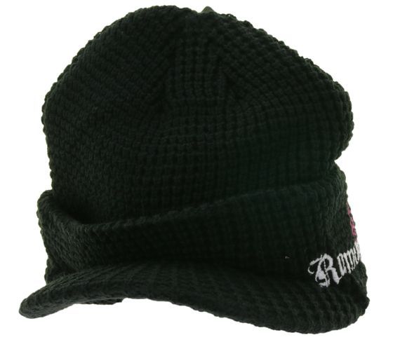Unisex Beanie mit Ramones-Logo und NY Punk Rock Schriftzug Schirm-Beanie Freizeit-Mütze Schwarz/Rosa/Weiß