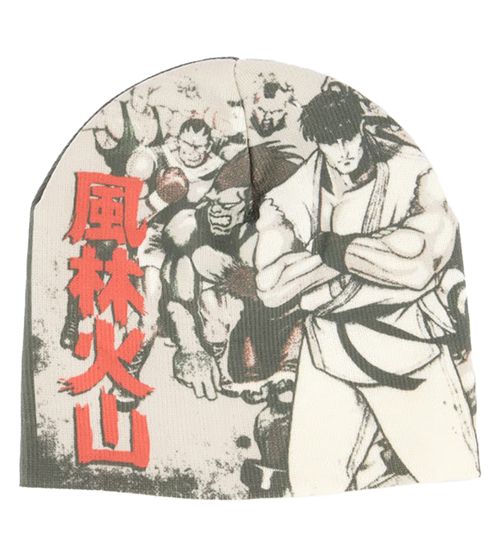 CAPCOM Street-Fighter Beanie mit Ryu, Blanka und anderen Kämpfern Gaming-Mütze Strick-Beanie Fan-Artikel KC201429STR Creme-Weiß/Grün/Rot
