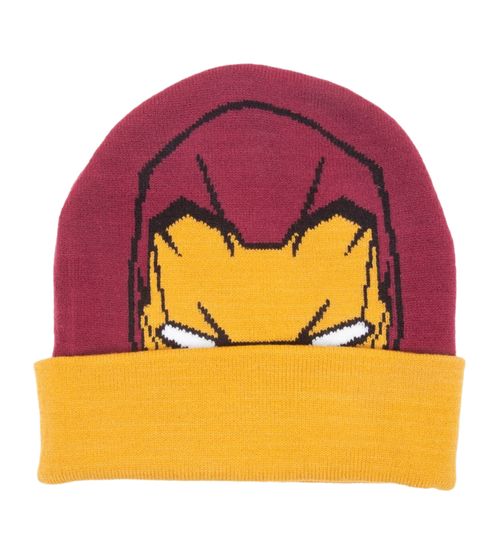 Iron Man Beanie kuschelige Frühlings-Mütze mit Iron Man-Motiv Strick-Beanie Fan-Artikel KC251005IRN Rot/Gelb