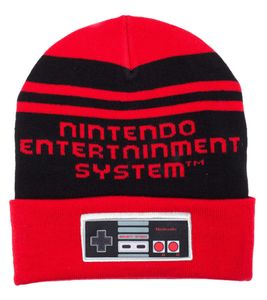 NINTENDO Beanie mit "Nintendo Entertainment System"-Schriftzug Gaming-Mütze mit Kontroller-Patch Strick-Beanie Fan-Artikel KC194005NTN Schwarz/Rot