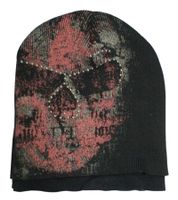 Alchemy England Beanie Double-Layered Gothic Hat with Skull Knit Hat KC170309ALC Black