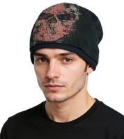 Alchemy England Beanie Double-Layered Gothic Hat with Skull Knit Hat KC170309ALC Black