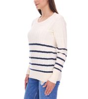 Pull en maille DELMAO pour femme, pull rayé en coton, maille torsadée, 94622740, blanc cassé/bleu marine