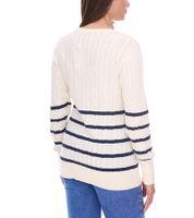 Pull en maille DELMAO pour femme, pull rayé en coton, maille torsadée, 94622740, blanc cassé/bleu marine