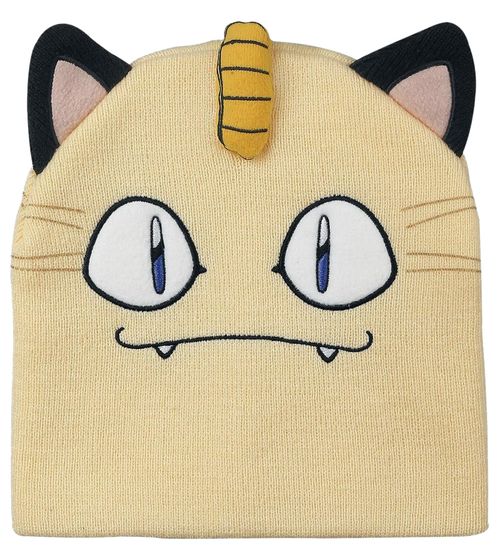 POKEMON Beanie im Mauzi-Gesichtsdesign mit Ohren Gaming-Mütze in 3D-Optik Strick-Beanie Fan-Artikel KC1TETPOK Gelb