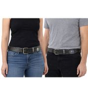 Cinturón Black Labels Society de la banda de heavy metal para hombre y mujer, talla única, 100 cm, con remaches y letras, cinturón casual, negro/blanco