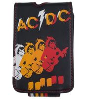 MP3 player case from the hard rock band ACDC. Protective case with print and embossing. Music player/iPod player. 11 x 7 x 1.5 cm. Black/Red/Yellow/White.
