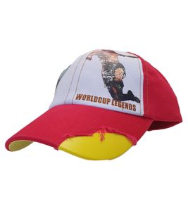 WORLDCUP LEGENDS Unisex Baseball-Cap im Spanien-Design Baumwoll-Cap mit Fußballspieler-Print Curved-Brim-Cap mit No.9-Print Damaged-Look TC110825RJA Rot/Bunt