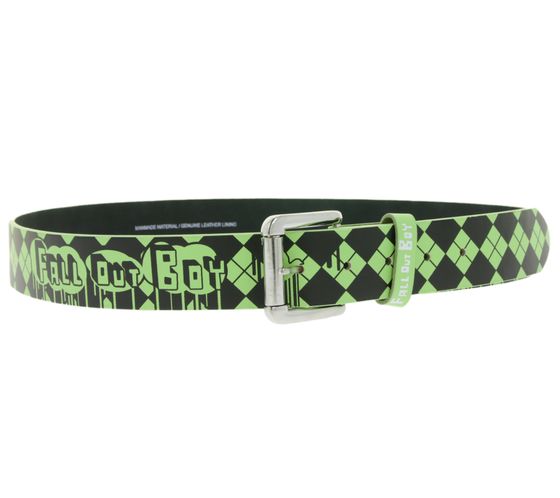 Unisex belt with "FALL OUT BOY" lettering and logo-print buckle. Casual belt, black/green.
