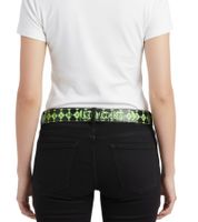 FALL OUT BOY belt by the alternative rock band for men and women, one size fits all, 100 cm, with a diamond pattern and lettering, casual belt, black/green